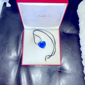 Baccarat blue crystal heart pendant necklace